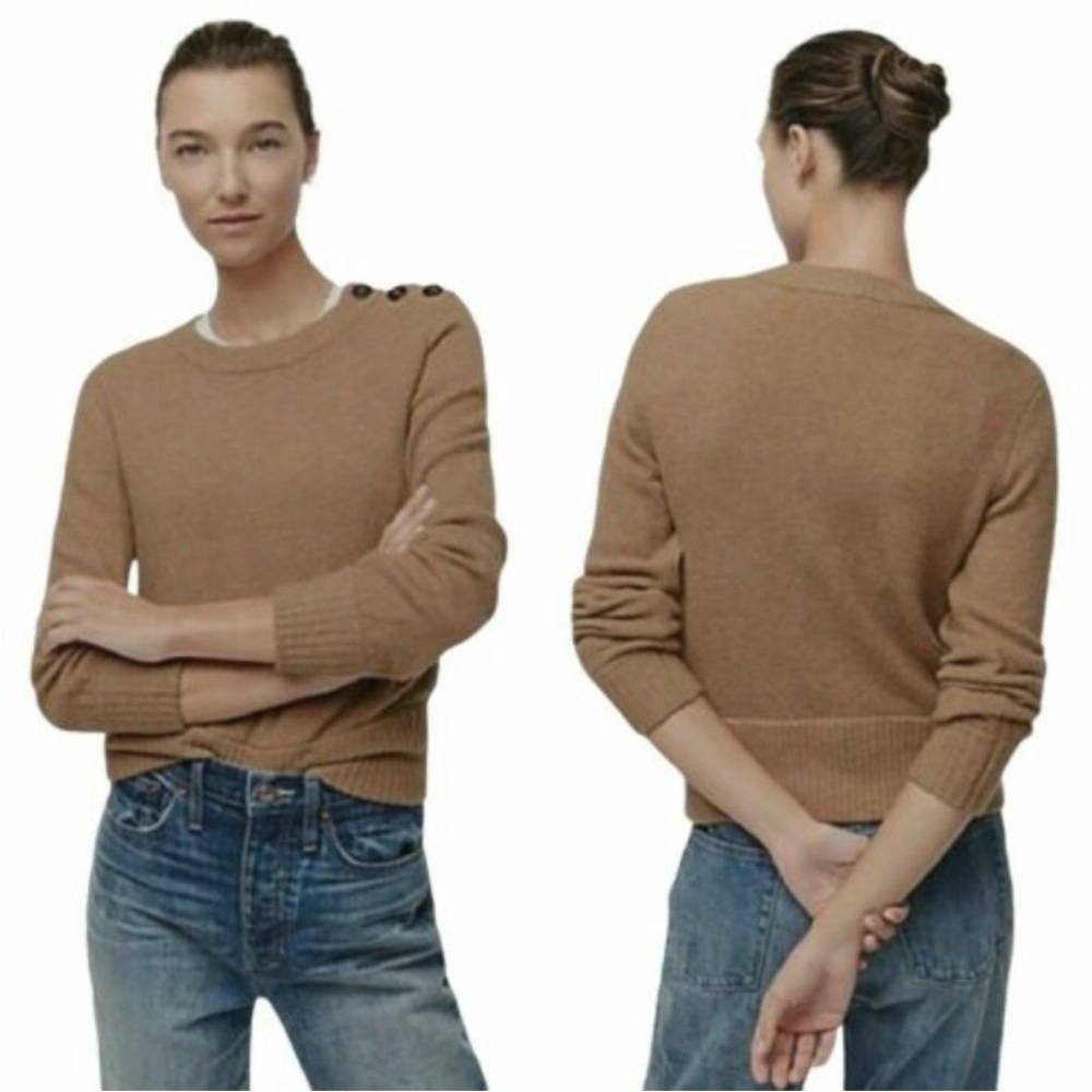 J. Crew Camel Merino Wool Blend Knit Sweater with Button Shoulder Size XXSmall